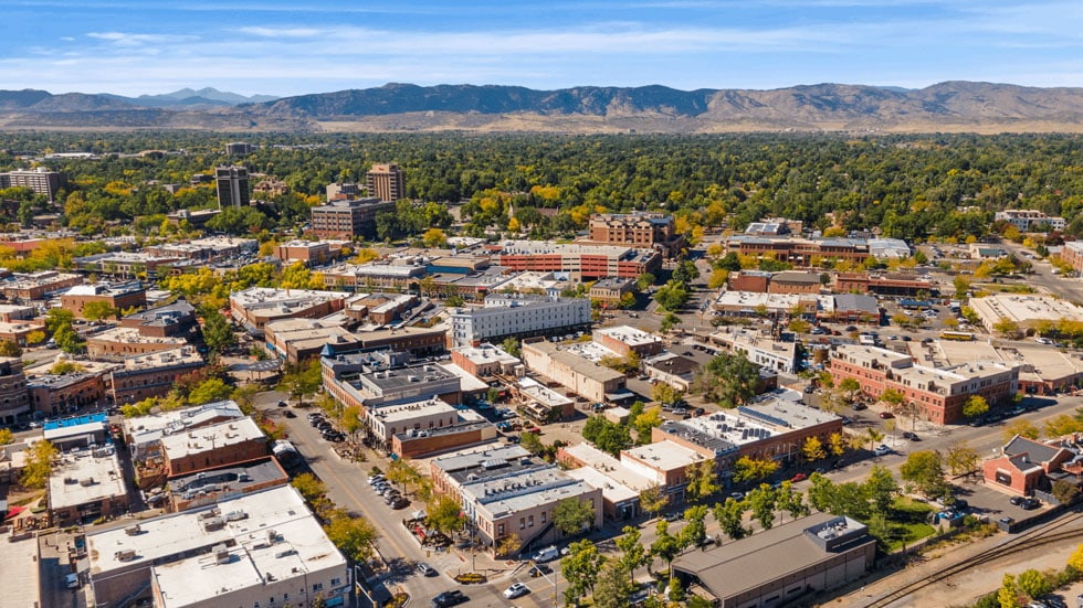 old town fort collins aerial stock photo 01 | Boxwood Photos