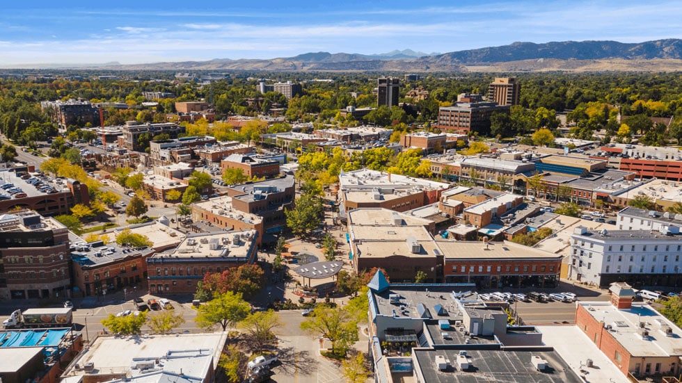 old town fort collins aerial stock photo 02 | Boxwood Photos