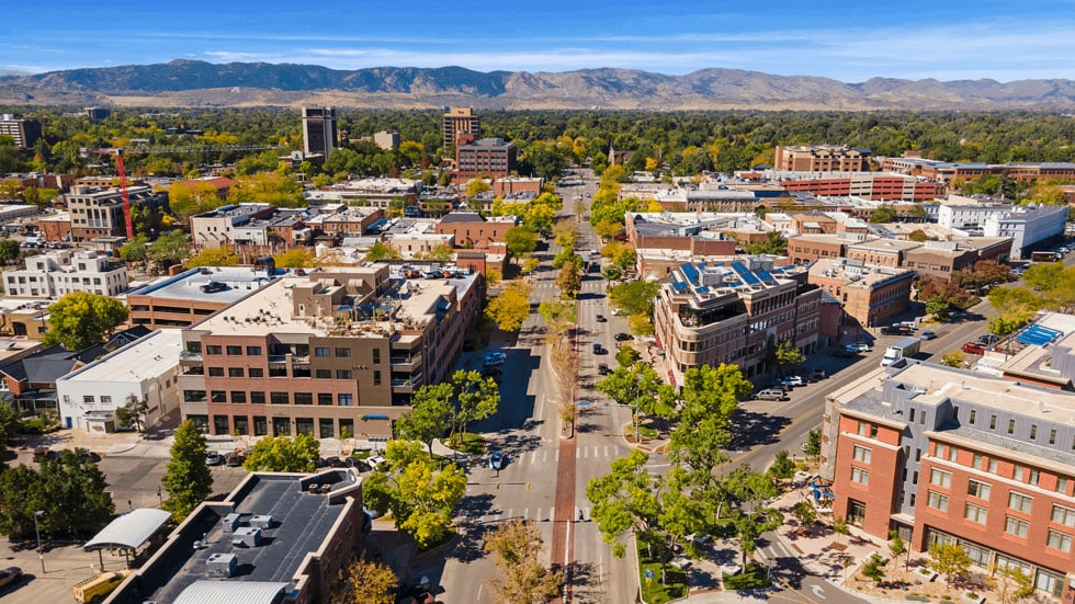 old town fort collins aerial stock photo 03 | Boxwood Photos
