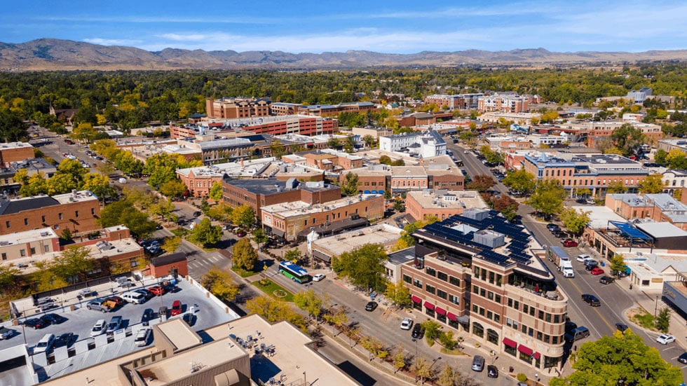 old town fort collins aerial stock photo 05 | Boxwood Photos