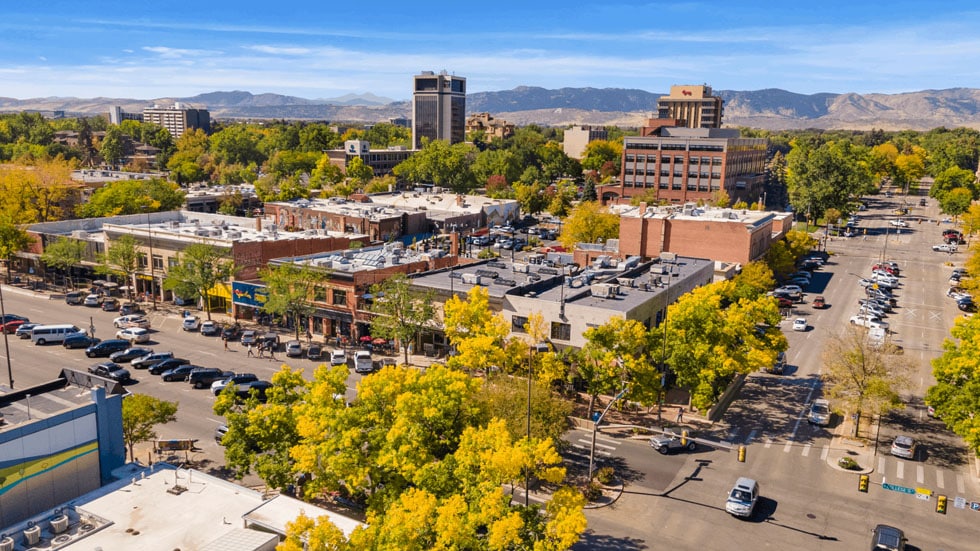 old town fort collins aerial stock photo 07 | Boxwood Photos