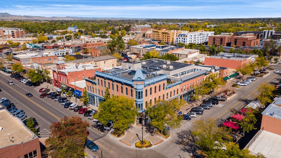 old town fort collins aerial stock photo 08 | Boxwood Photos