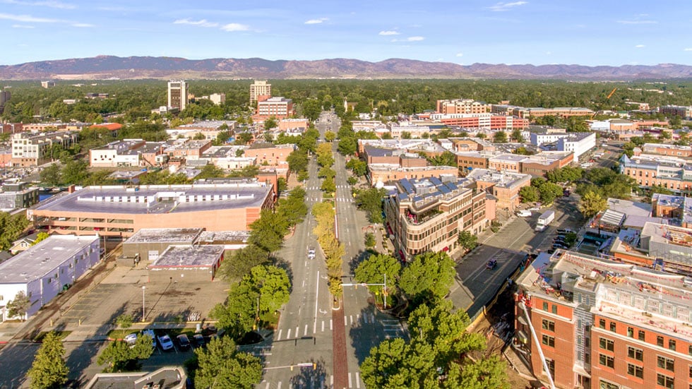 old town fort collins aerial stock photo 12 | Boxwood Photos