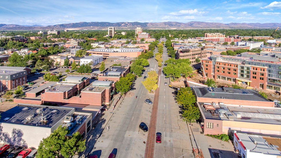 old town fort collins aerial stock photo 14 | Boxwood Photos